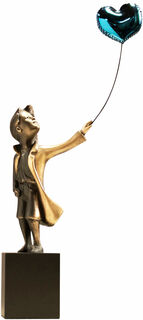 Sculpture "Garçon au cœur de ballon bleu", bronze