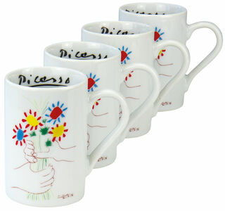 Set de 4 tasses à expresso "Mains avec bouquets de fleurs", porcelaine